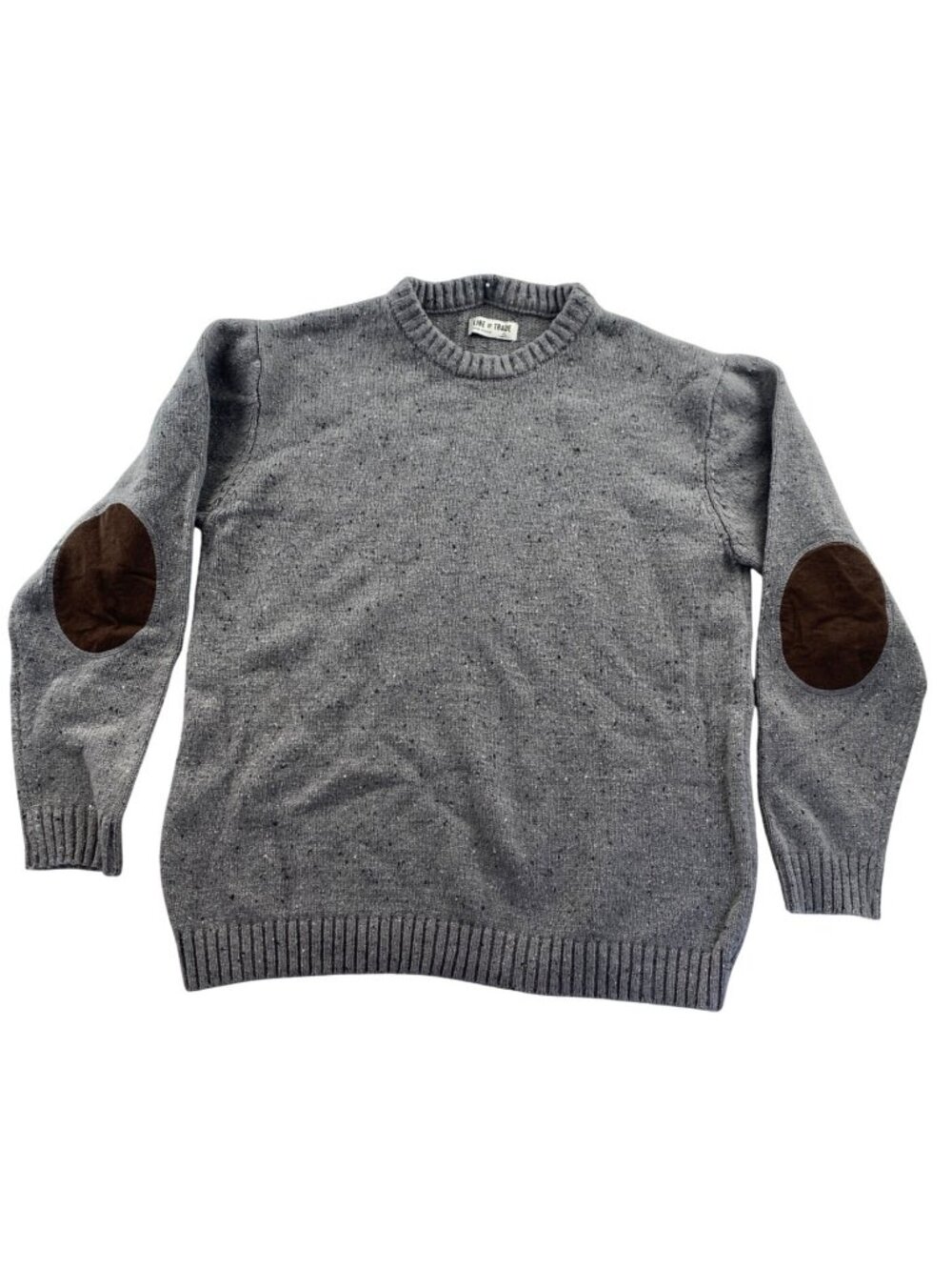 Line Of Trade Mens Sweater Size XL Gray Wool Blend Knit Elbow Patches Pullover